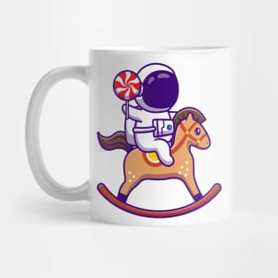 Cute Astronaut Playing Horse Toy And Holding Candy Mug